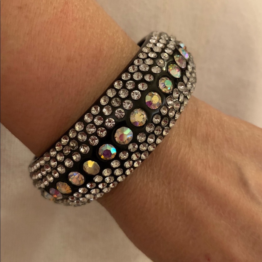 Lucite Black Bangle Covered in Rhinestones